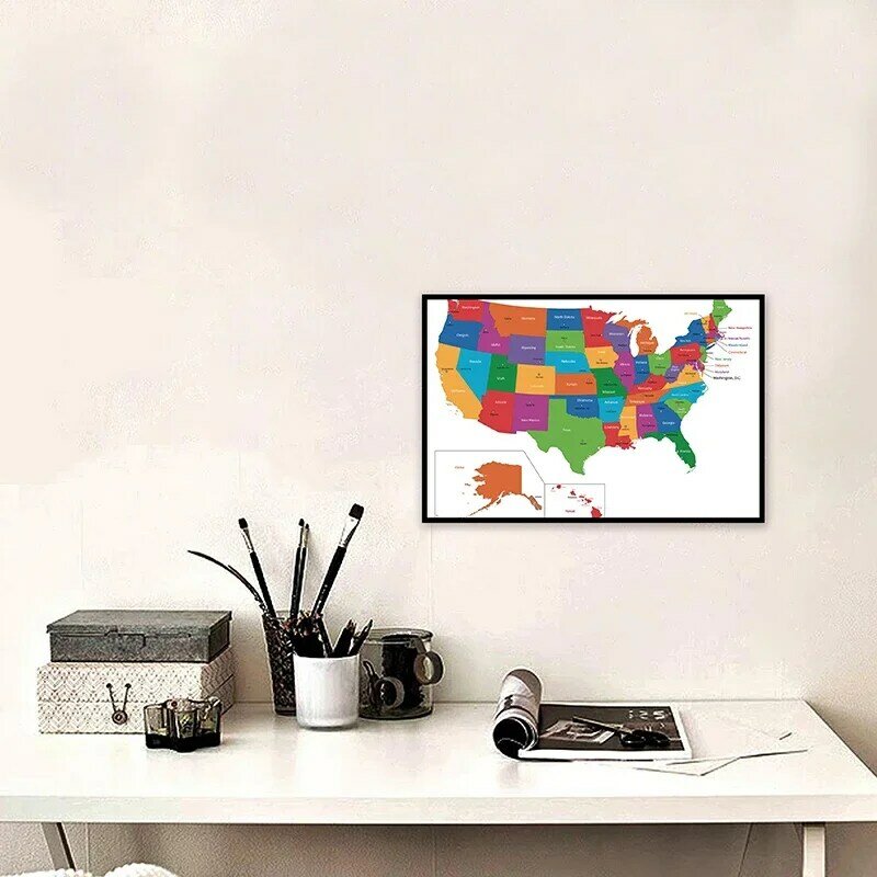 59*42ซม.United State แผนที่ภาษาอังกฤษ Wall Art โปสเตอร์และพิมพ์ไม่ทอภาพวาดผ้าใบ room Home Decor Office Supplies