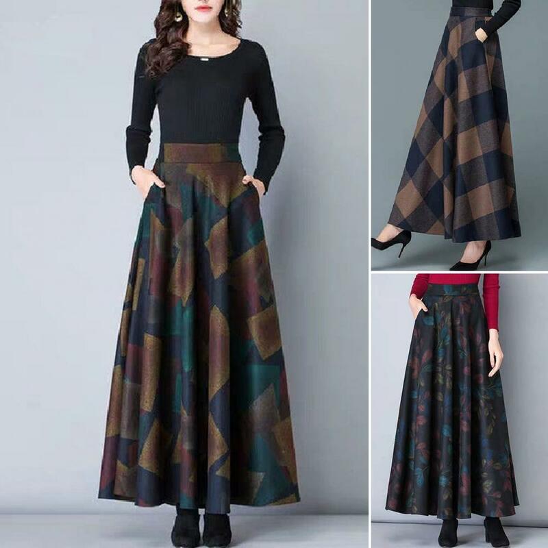 Thick  Stylish High Waist Loose Leaves Print Skirt Warm Elegant Skirt Temperament   Female Clothing