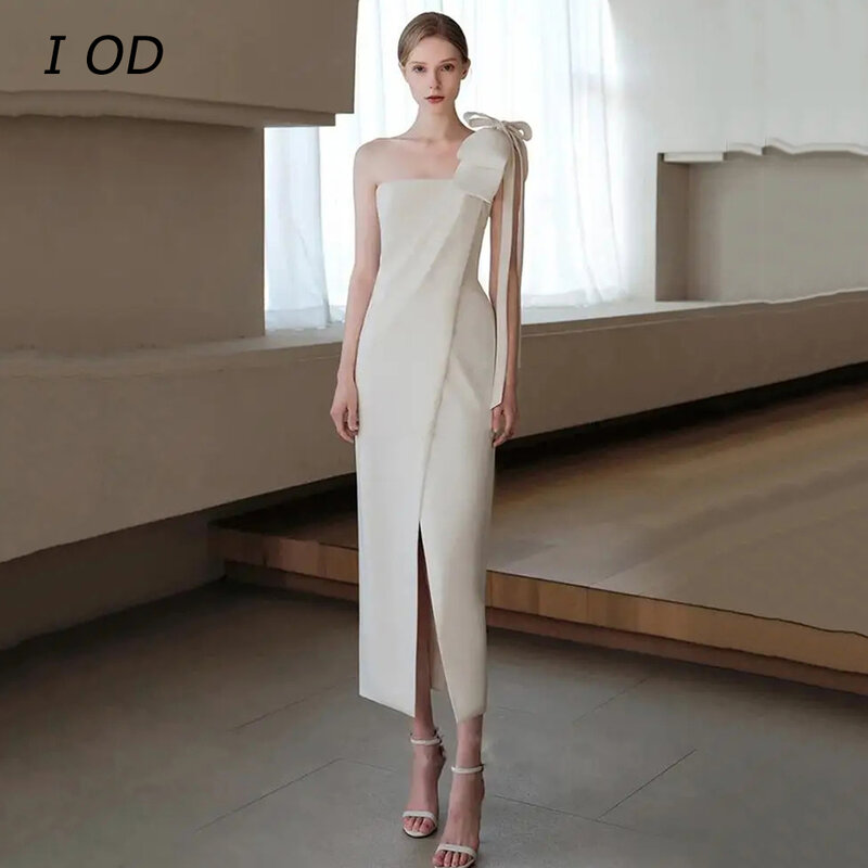 I OD Minimalist Bow Single Shoulder Split Wedding Dress De Novia New