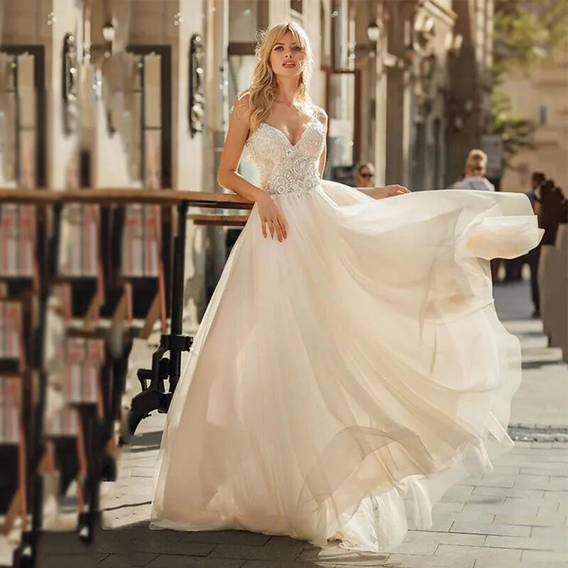 2023 damskie tiulowe suknie ślubne boho Sexy bez rękawów suknia ślubna księżniczki formalne płaszcz plażowy na imprezę De Mariée сваде