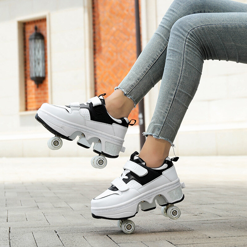 Skate à roulettes déformable avec 4 roues pour femme, chaussures Runaway Parkour, patins à 4 roues, baskets déformables, cadeau pour jeune adulte