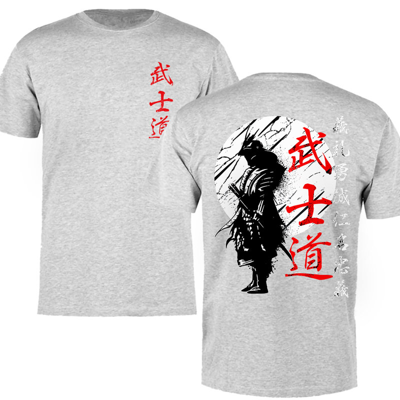 Kaus Samurai Spirit Jepang untuk pria, Atasan katun 100% ukuran besar longgar motif belakang gaya Jepang, kaus hadiah oblong untuk pria