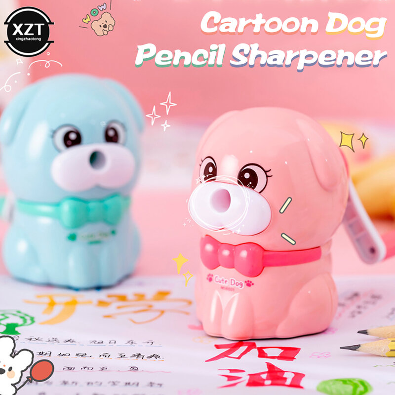 Criativo Cartoon Dog Shaped Lápis Sharpener, Mão-Cranked Automaticamente Lápis Sharpener, Estudante Papelaria, Escritório e Material Escolar