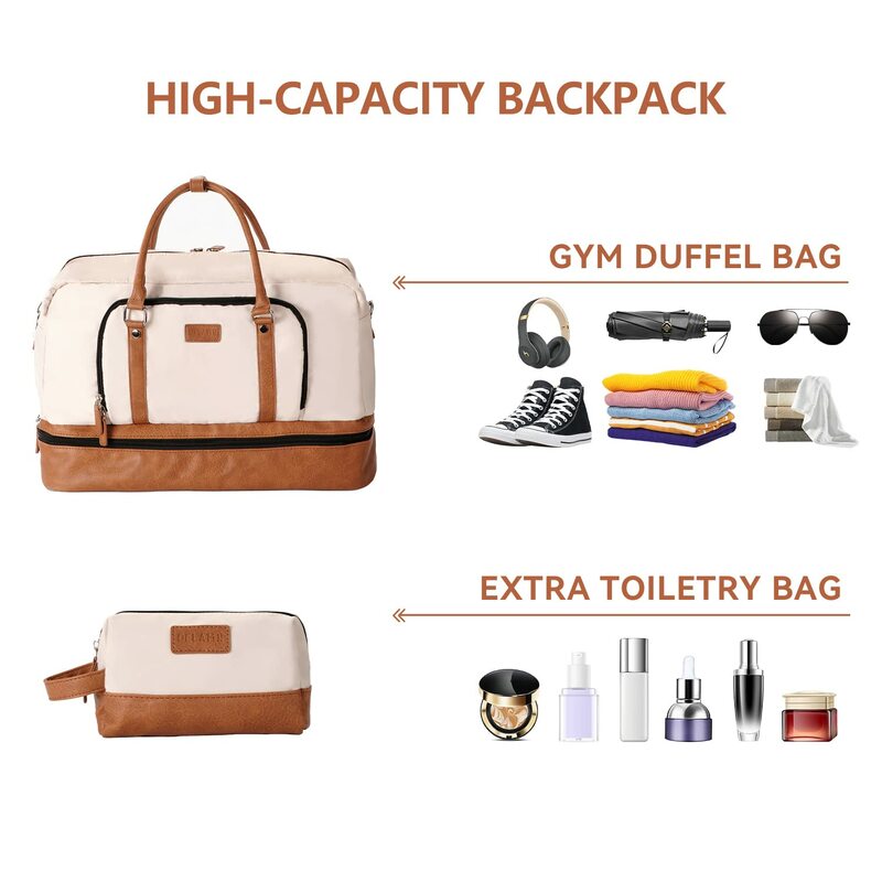 Women's Large Canvas Travel Bag with Shoe Locker Weekender Overnight Duffle Bag Set with Toiletry Bag