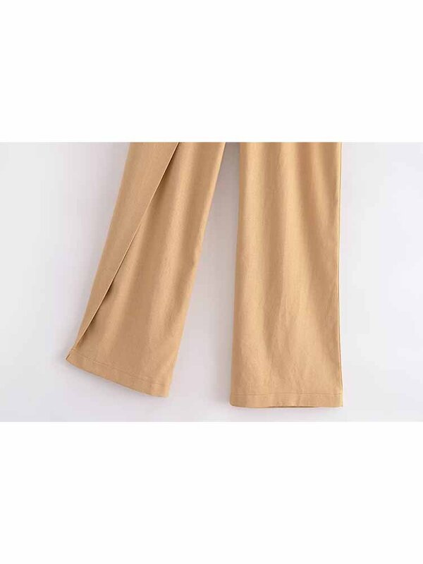 Pantalones de pierna ancha de lino para Mujer, pantalón informal con botones de cintura alta, estilo bufanda, 2024