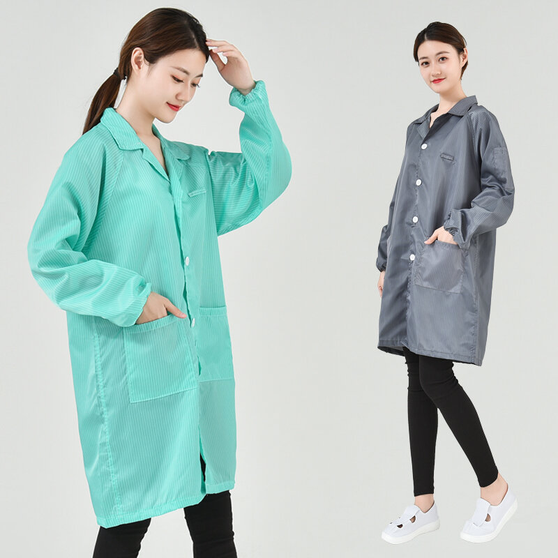 Dust-free clothes electrostatic clothes gown long style white blue Foxconn Electronics factory workshop food factory dust-proof