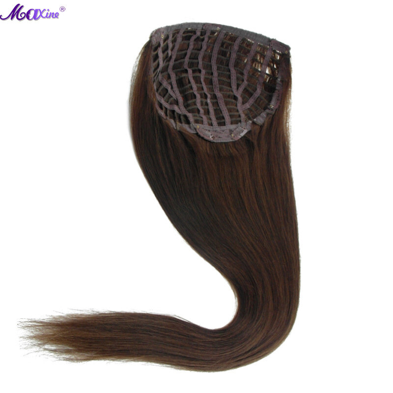 Maxine-Cheveux humains Remy brun foncé pour femme, partie médiane, pièces de cheveux humains avec clip d'amincissement, Toppers, 4 #, 100%