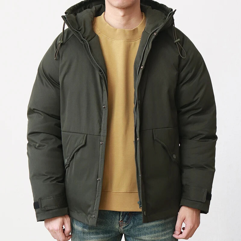 Winter new hooded down jacket for men thickened black cotton American casual retro tooling parker
