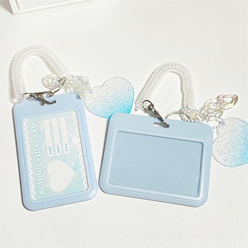 Sparkling Pink Blue White Love Heart Card Bag Gradient Color Guka Keychain Bus Card Student Id Card Cover Plastic Hangings