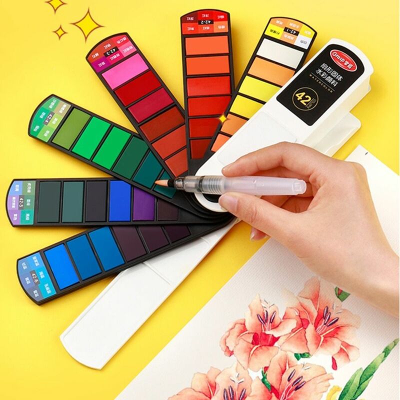 Folding Watercolor Paint Set 18/24/36/42 Colors with Water Brush Pen Oil Painting Kit Solid Watercolor Pigment Art Supplie