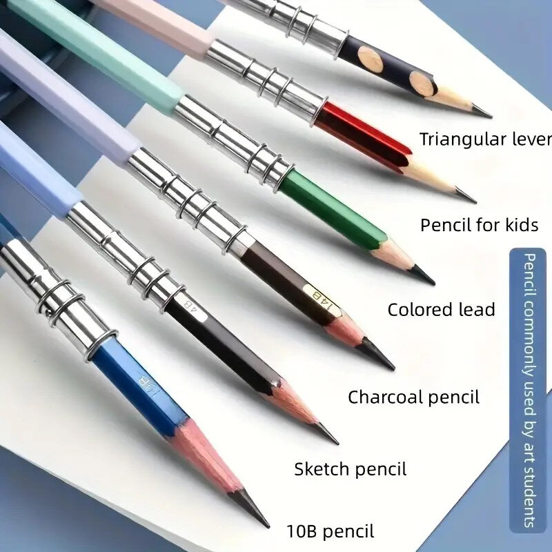 金属製のダブルヘッドペンシル,鉛筆エクステンダーホルダー,スケッチ用,色付きカーボンペンシル,学用品,5個