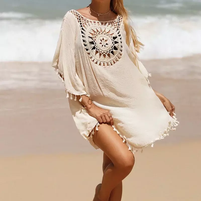 2024 nowy luksusowy strój kąpielowy na szydełku BIKINI-seksowny strój kąpielowy dla kobiet Cover Up Dress Summer kąpielowy Beachwear koszula Cover Up dla kobiet