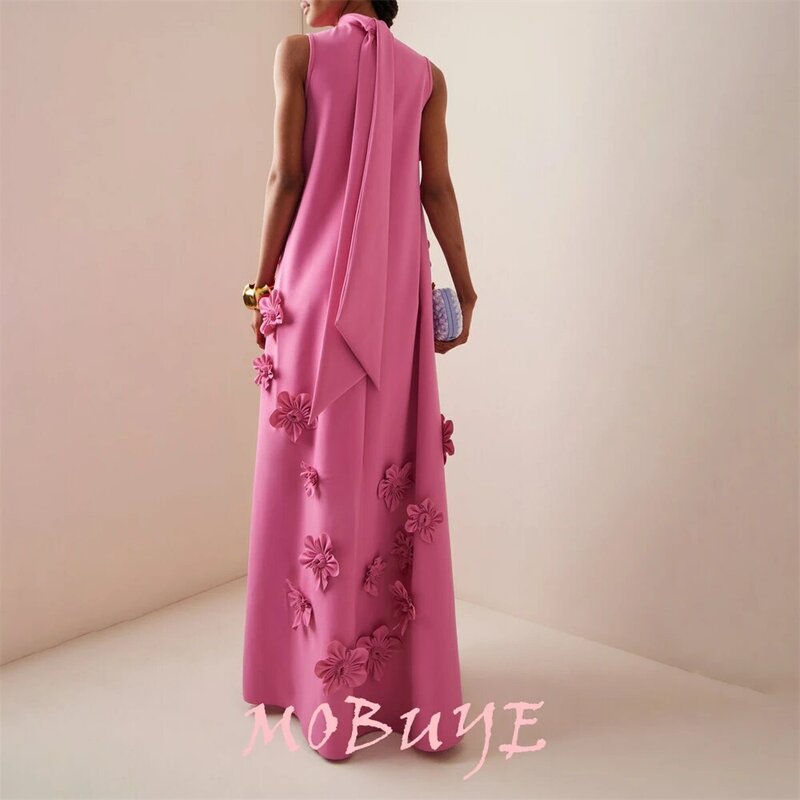 MOBUYE-Robe de Bal à Manches Courtes pour Femme, Longueur au Sol avec Fleurs, Mode de Soirée Élégante, 2024