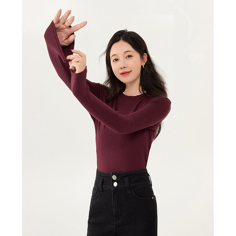 Toyouth kobiety koszulka z guzikami 2022 zima z długim rękawem półgolf O Neck Slim Stretch Tees Multicolor ciepłe podstawowe topy