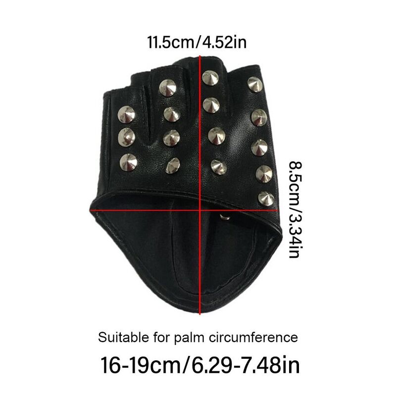 PU Leather Punk Gloves Creative Black Red Performance Rivet Mittens Motorcycle Accessories Driving Half Finger Gloves Unisex