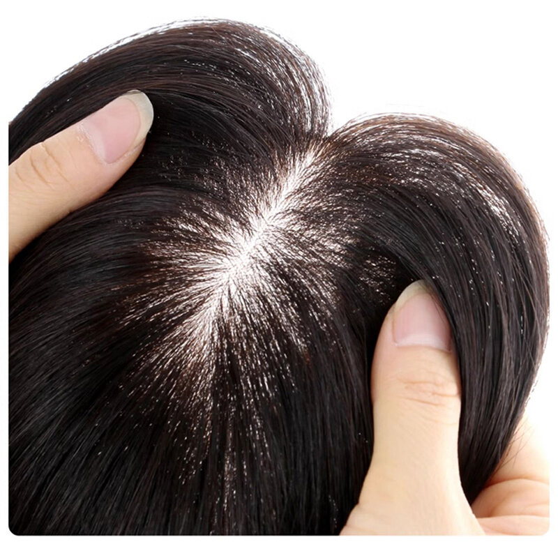 25, 30, 35cm Topper per capelli umani naturale nero traspirante Mono Base pezzo di capelli 10x12cm parrucca superiore con clip In capelli umani