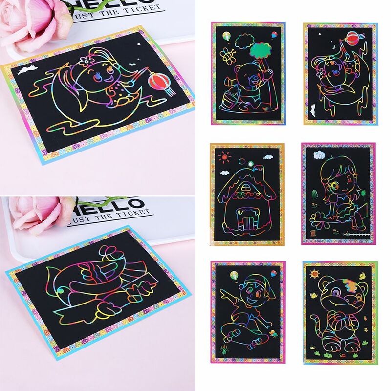 Magic Color Scratch Art Paper, cartões de colorir, brinquedos de desenho para crianças, 2 em 1, 1 pc, 5 pcs, 10pcs
