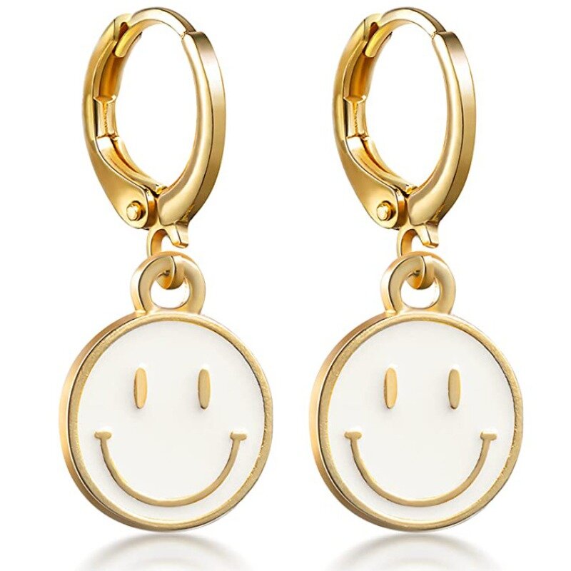 1 pair Fashion Women Hoop Dangle Drop Earrings, Smile Face Heart Lightning Charms Pendants Earring Hypoallergenic Jewelry Gifts