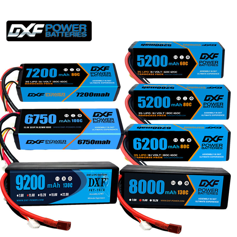 Rcカー用dxf 3sクリップバッテリー、11.1v、11.4v、5200mah、6200mah、7200mah、8000mah、9200mah、6750mah、80c、100c、130c、ec5、xt90 t、2個