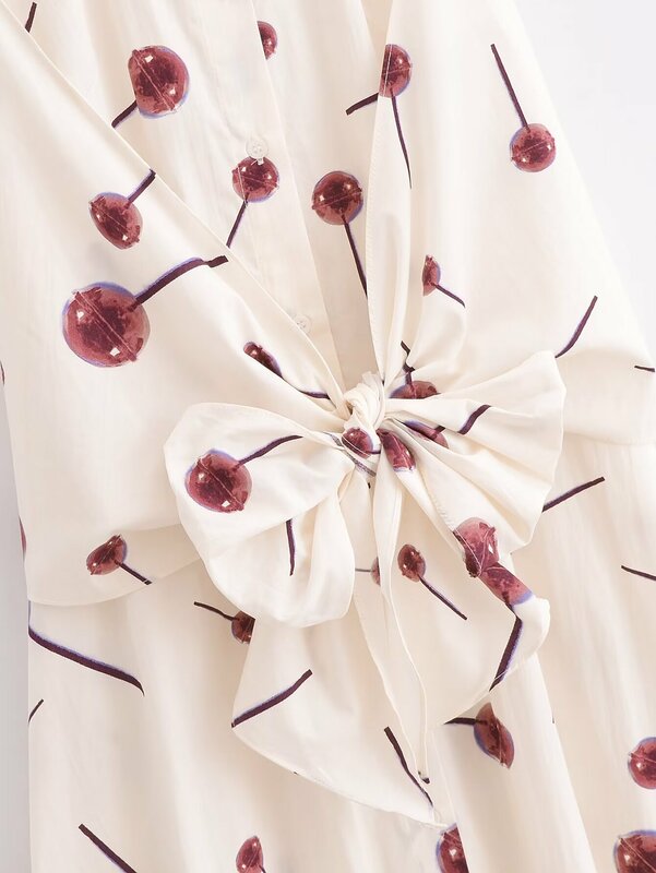 Women 2024 New Chic Fashion Soft Touch Poplin printed midi Dress Vintage Female Dresses robe Vestidos