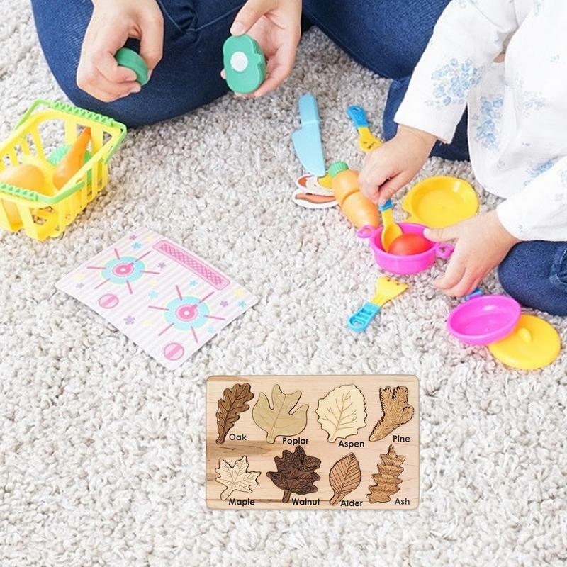 Wooden Puzzle Toys Forest Leaf Jigsaw Puzzle Wooden Board Learning Leaf Puzzle Early Childhood Educational Cognition Toy Gift