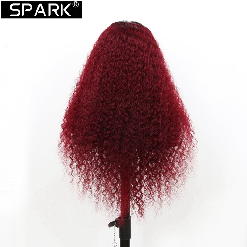 SPARK Deep Wave 1B 99J Lace Wig 13x4 HD Lace Frontal Ombre Burgundy Brazilian Human Hair Wig Pre Plucked 1B Burgundy Deep Curly