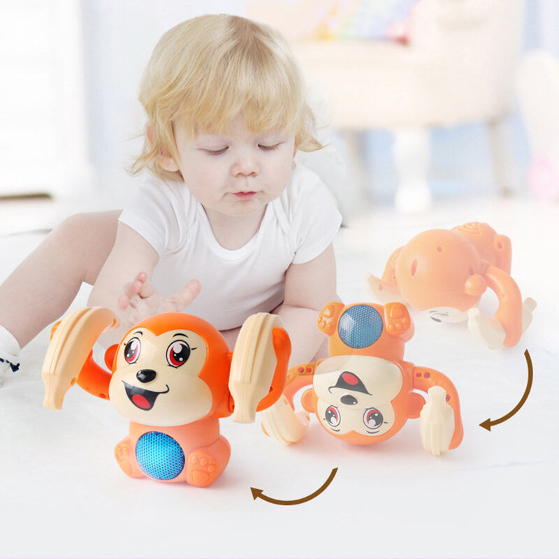 Bebê elétrica tumbling macaco com luz música controle de som rastejando animal estimação interativo cedo brinquedos educativos para a criança
