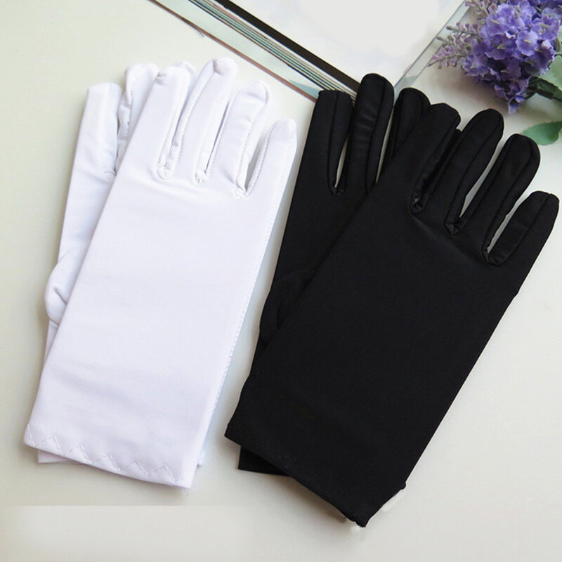 1Pair Spandex Unisex Gloves Summer Sun Protection Short Gloves Breathable Thin Stretch Mittens Men Black White Etiquette Gloves