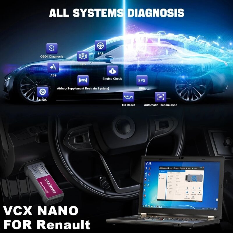VXDIAG-VCX NANO NX200 Ferramentas De Diagnóstico para Renault, ECU Programação De Codificação, Protocolo J2534, Pode Clip, OBD2 Code Reader, Todo O Sistema