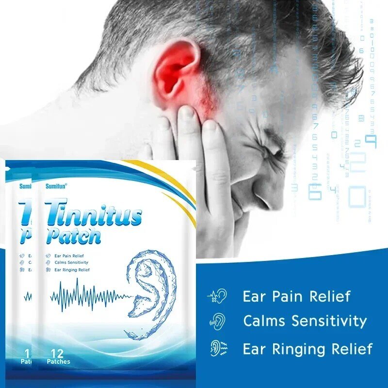 แผ่นแปะรักษาหูอื้อ12ชิ้น/ถุงสำหรับป้องกันอาการปวดหูสติกเกอร์สูญเสียการได้ยินสารสกัดจากสมุนไพรธรรมชาติพลาสเตอร์ทางการแพทย์