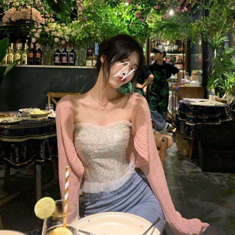 Miiiix koreańska moda Slim Fit dzianina 2024 letni krótki płaszcz damski odzież damska na ramię