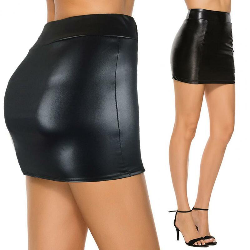 Mini-saia monocromática feminina, longa, cintura alta, slim fit, magro, fosco, couro sintético, viajante aconchegante, bodycon, streetwear