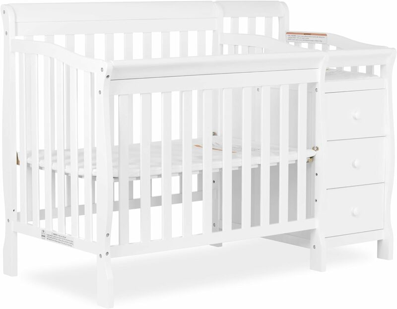 Dream On Me Jayden 4-in-1 Mini Convertible Crib And Changer in White, Greenguard Gold Certified, Non-Toxic Finish,