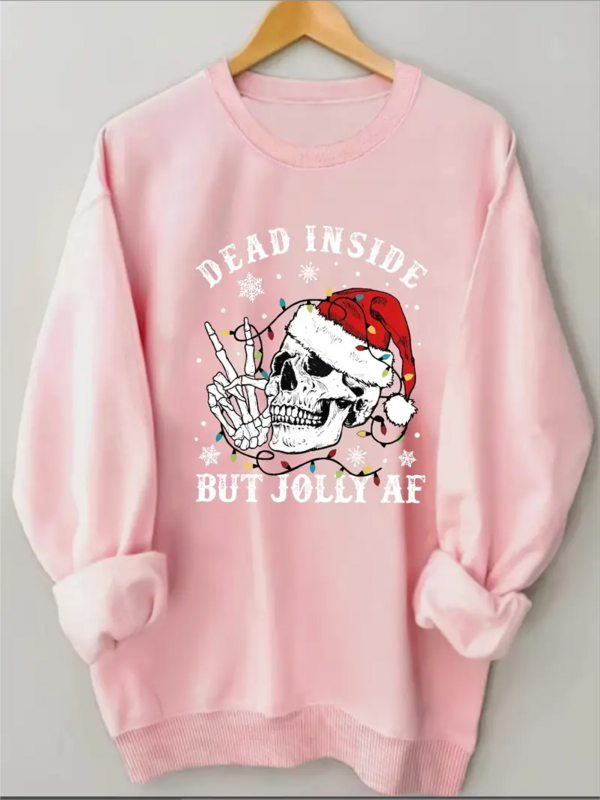 Christmas Skull & Letter Print Sweatshirt, Casual Long Sleeve Crew Neck Pullover Top, Women Clothing Winter