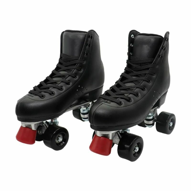 Chaussures de patinage à roulettes double ligne en cuir de vachette pour hommes, patins de sport unisexes, bottes coulissantes à 4 roues, façades noires, rétro, taille 33-48