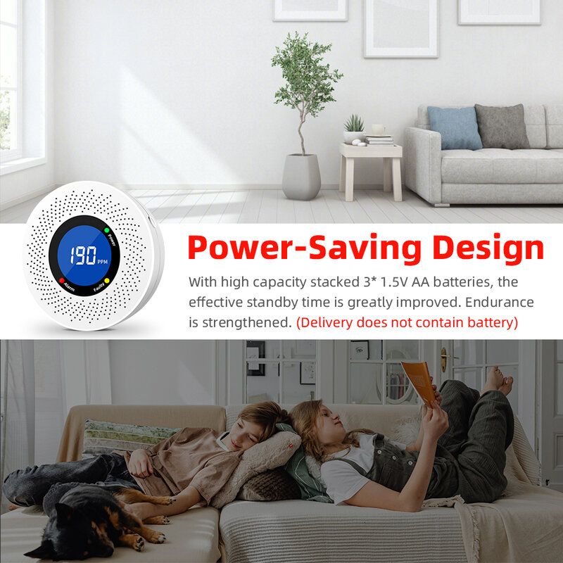 Nowy tlenek węgla samodzielny Alarm alarmowy z wyświetlaczem zasilany z baterii certyfikat CE do domowego do użytku biurowego kuchennego