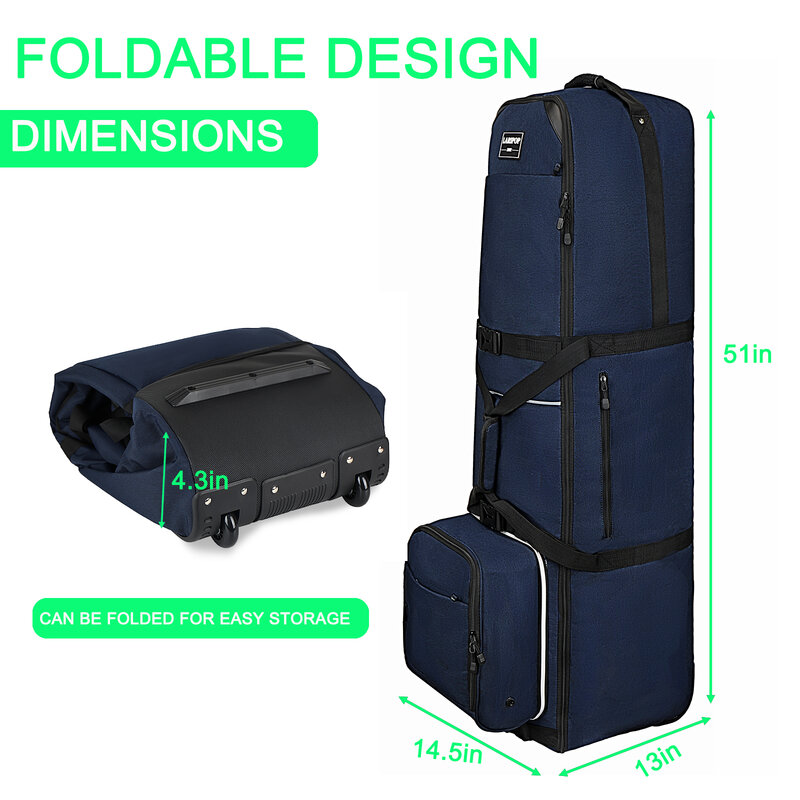 กระเป๋าเดินทางกอล์ฟแบบล้อลากทำจากโพลีเอสเตอร์ทนทาน600D ทนทานกระเป๋าเดินทางแบบล้อลากพร้อมช่องใส่รองเท้าที่ถอดออกได้
