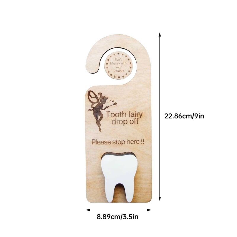 Hölzerner Zahn-Türhänger mit Geldhalter, ermutigendes Geschenk für verlorene Zähne, Zahnfee, Pick-up-Box, Kinderzimmer,