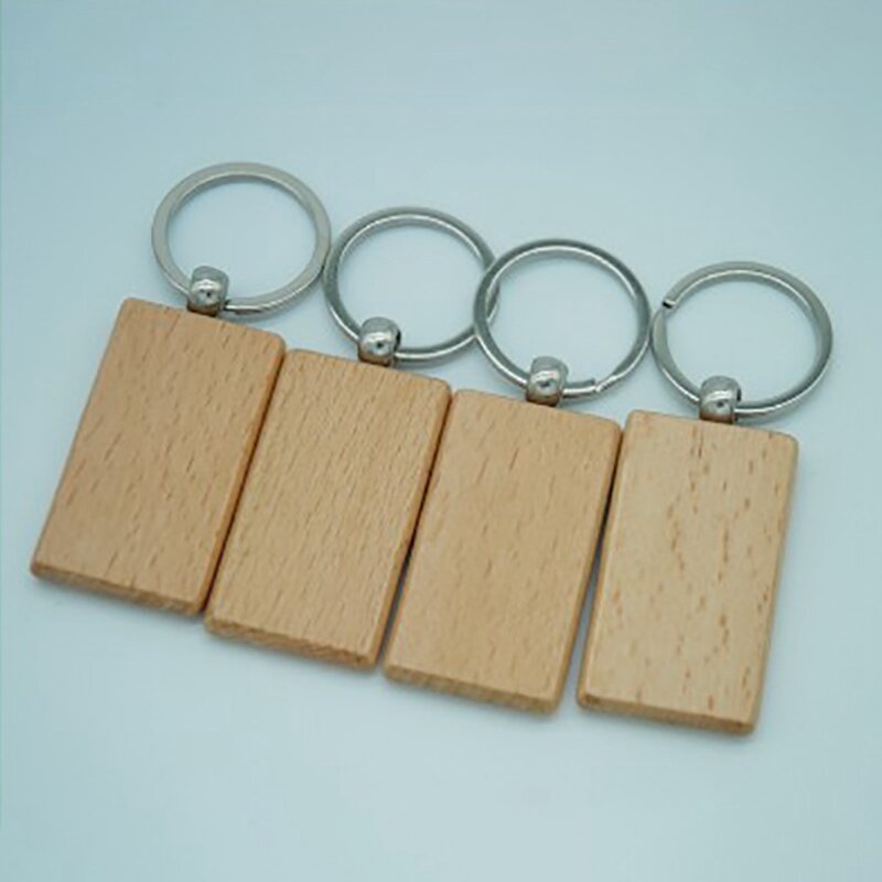 60 قطعة فارغة مستطيل خشبي مفتاح سلسلة لتقوم بها بنفسك سلاسل المفاتيح الخشبية مفتاح العلامات يمكن نقش لتقوم بها بنفسك الهدايا