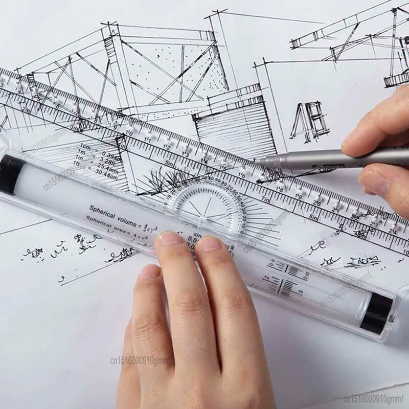 15Cm 30Cm Multi-tujuan Sudut Paralel Gulir Bergulir Penguasa Arsitek Desain Rancangan Seni Gambar Mengukur Skala Keseimbangan Template