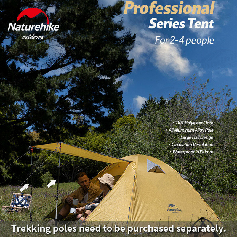 Série Naturehike-P Ultraleve Tenda Camping portátil, Tenda Família impermeável, Outdoor Viagem Praia Tent, 2, 3, 4 Pessoas, UPF50 +
