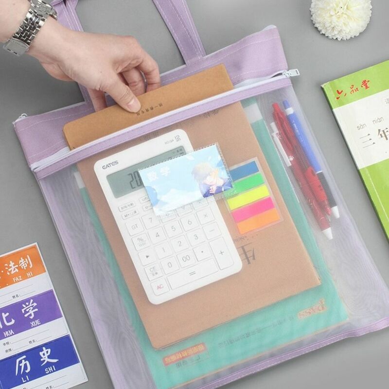 Transparent Homework Textbook Storage Bags Stationery A4 Mesh File Folders Test Paper Folder Zipper Storage Bag Document Bag