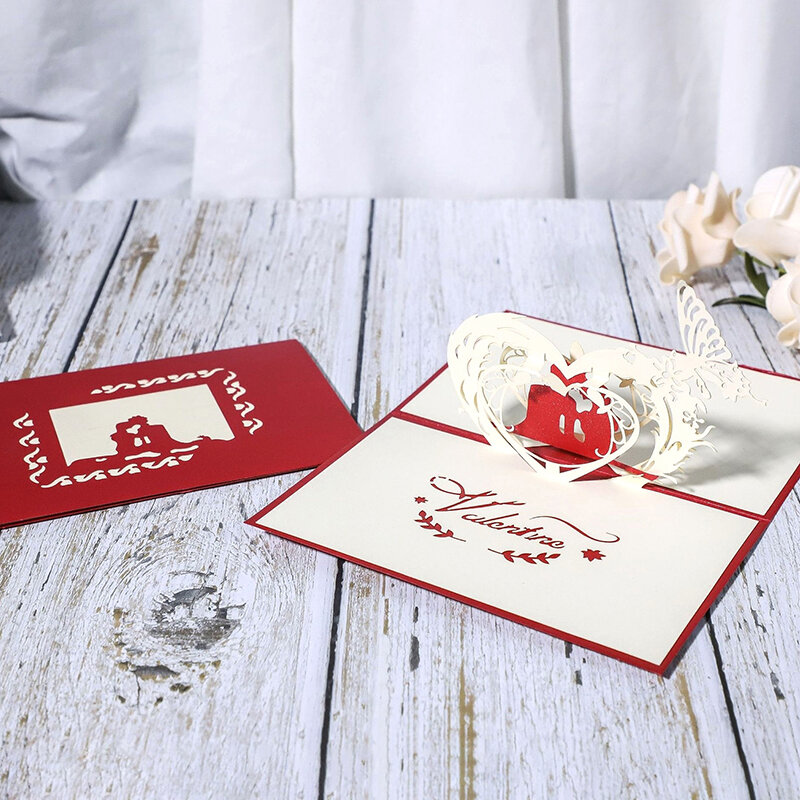 Carte de vministériels x pop-up 3D Happy Lovers avec enveloppe, carte postale pour couples, Saint Valentin, anniversaire, invitation des travailleurs