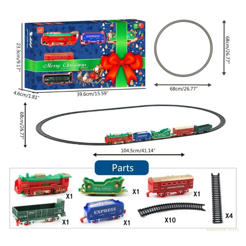Y4UD เด็กชุดรถไฟคริสต์มาสแบตเตอรี่ขับเคลื่อนของเล่นรถไฟพร้อมแสงของขวัญที่สมบูรณ์แบบ