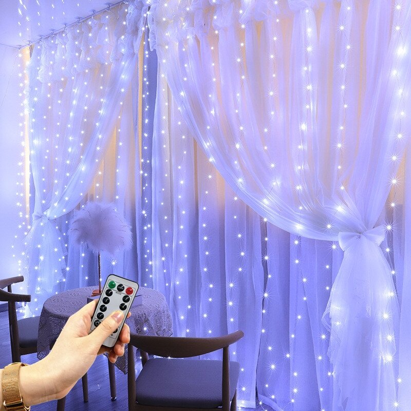 Cortina LED String Lights Garland, Decoração Festival, USB, Controle Remoto, Feriado, Casamento, Fairy Lights para Quarto, Casa, 8 Modos