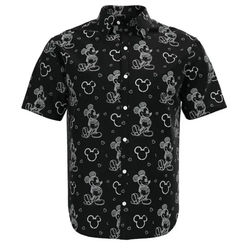 디즈니 하와이안 패션 미키 마우스 스케치 낙서 셔츠, 디즈니 랜드 반팔 단추 셔츠, 캐주얼 2024 신상