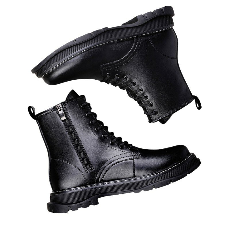 รองเท้าบูทหุ้มข้อสำหรับผู้ชาย, รองเท้ากลางแจ้งให้ความอบอุ่นสำหรับเสริมความสูงพื้นรองเท้าผู้ชายขนาด6ซม. ไซส์ใหญ่37-46