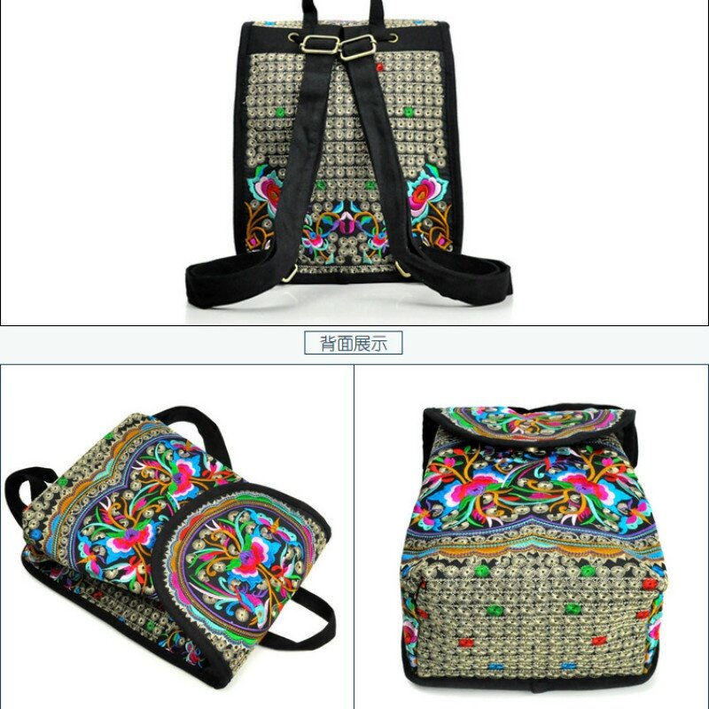 Bolso bordado de estilo étnico, mochila de lona Retro bordada con cordón, mochila étnica más vendida
