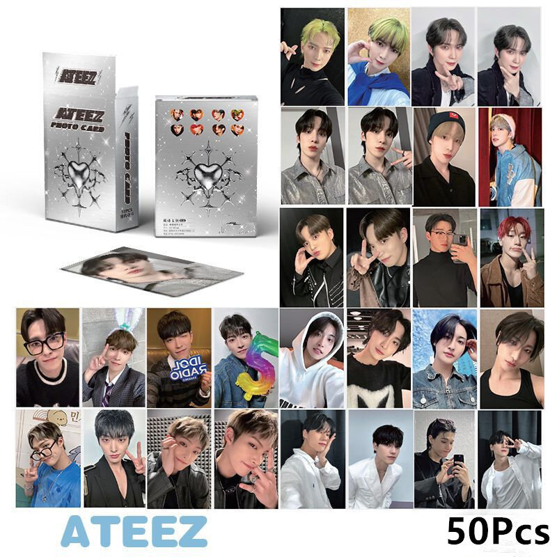 50pcs KPOP New Album ATEEZ Laser Card Holographic Photo Card LOMO Card Seonghwa Yunho Girl Gift Collection Beautiful Photo Card