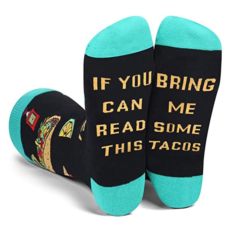 ผู้ชายผู้หญิงความแปลกใหม่ตลกพูดถุงเท้าลูกเรือถ้าคุณอ่านนี้ ซูชิ Tacos ตัวอักษรพิมพ์ Contrast สี 066C